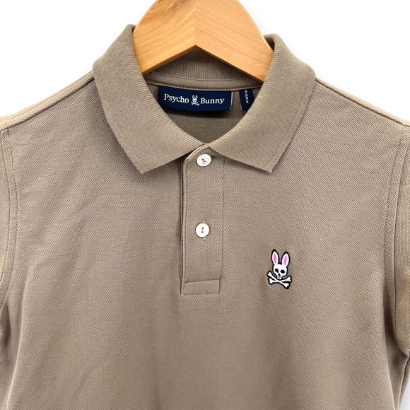 Psycho Bunny Boys Khaki Pima Cotton Short Sleeve Polo Embroidered Size 10/12 M - Picture 2 of 6